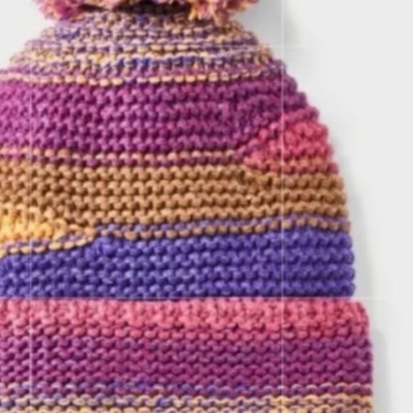Colorful Striped Knit Crochet Pom Pom Beanie Hat - Picture 2 of 6